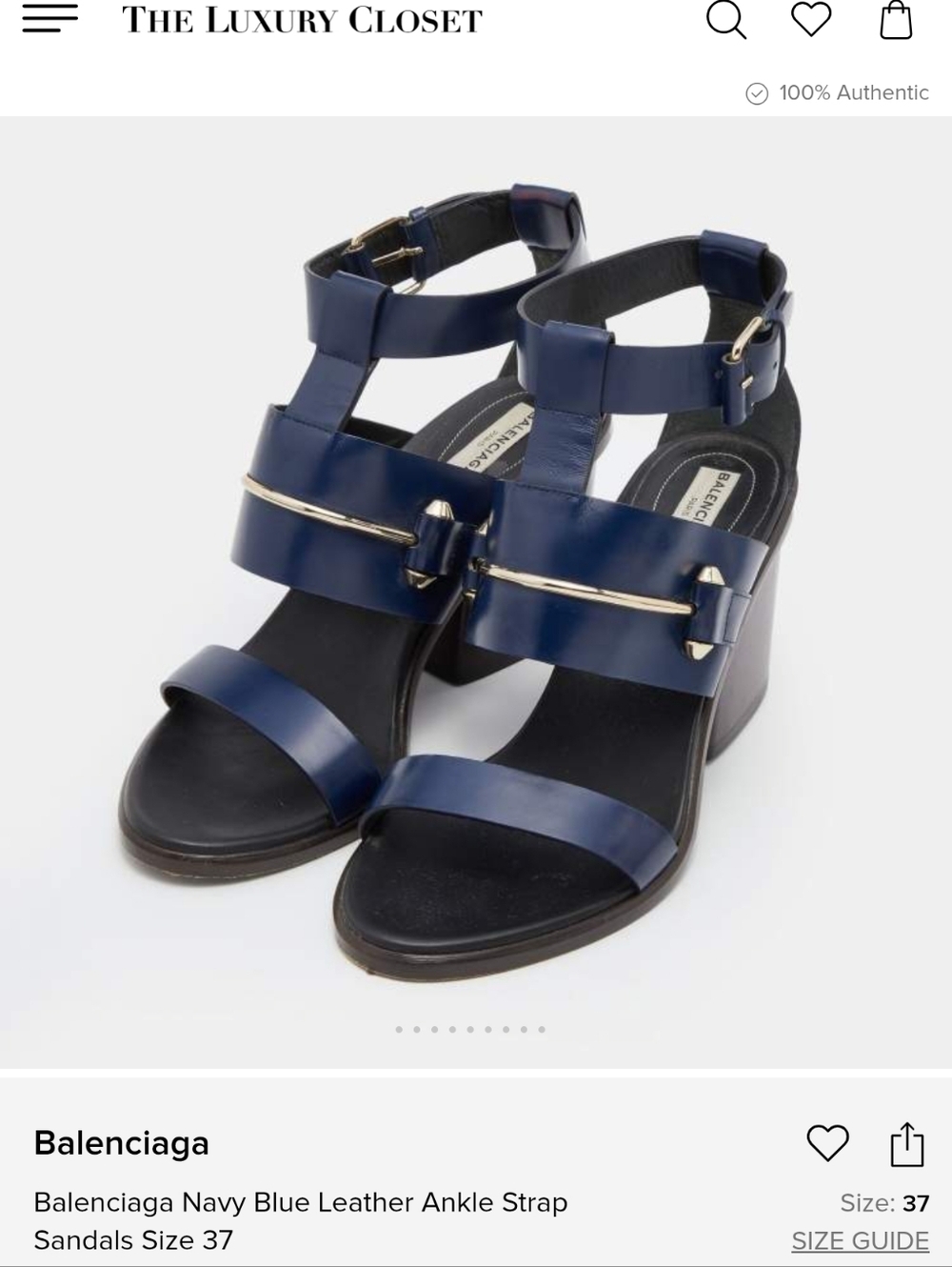 Balenciaga Navy Leather Block Heel Ankle-Strap Sandals